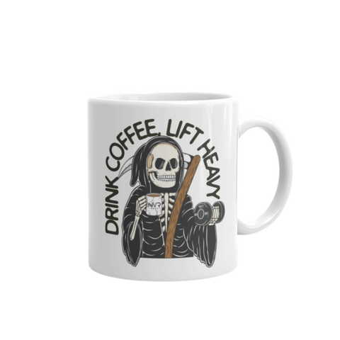 Drink Coffee Lift Heavy Reaper Mug (White)