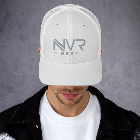 NVR REST Silver on White Snap Back
